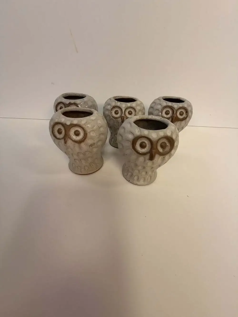 Vintage Lion's Valley Stoneware Owl Bud Vases by David Stewart - Set of 5